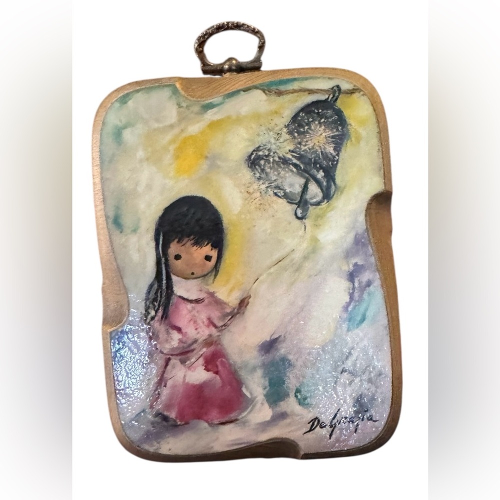 Ted DeGrazia art print on wood, MCM 1960s-1970s, “Bell of Hope," painting